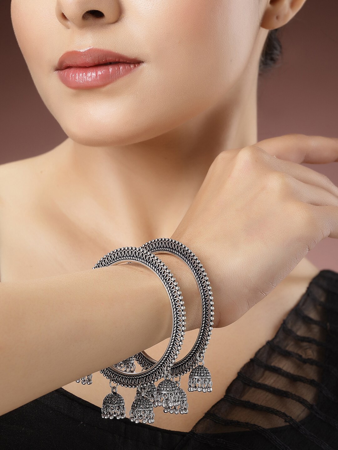 

NVR Women Set of 2 Silver-Toned German Silver Oxidised Bangle