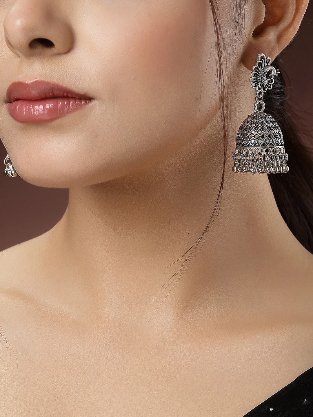 

NVR Silver-Plated Oxidised Dome Shaped Jhumkas