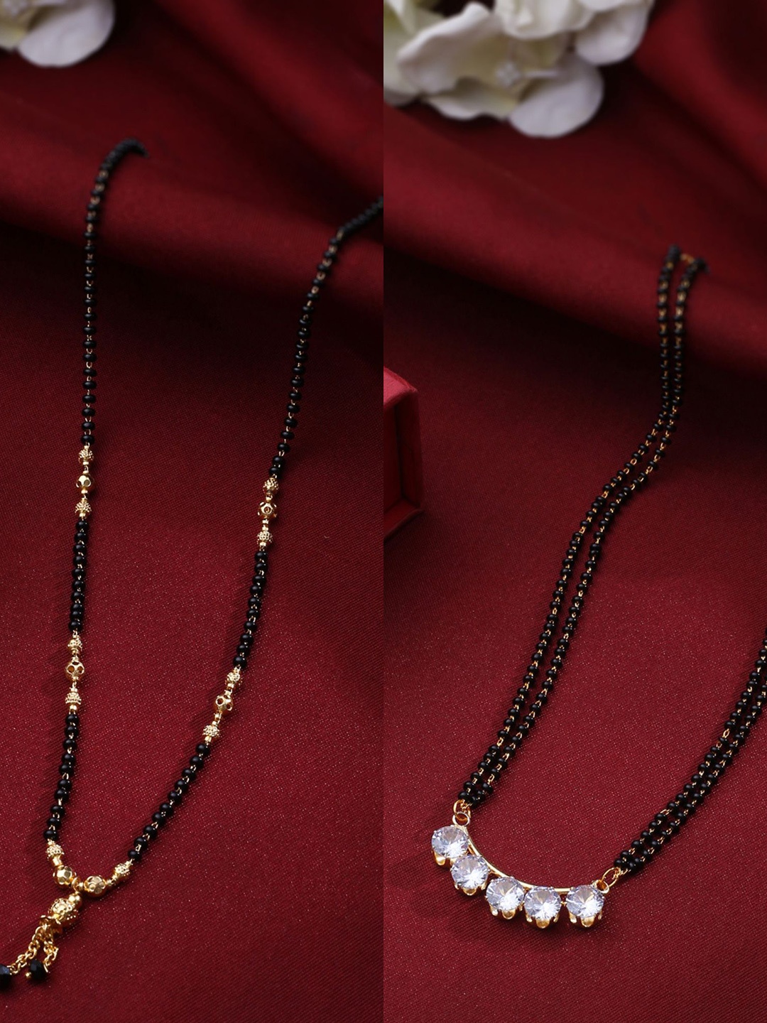 

NVR Set Of 2 Gold-Plated Stones & Beads Mangalsutra