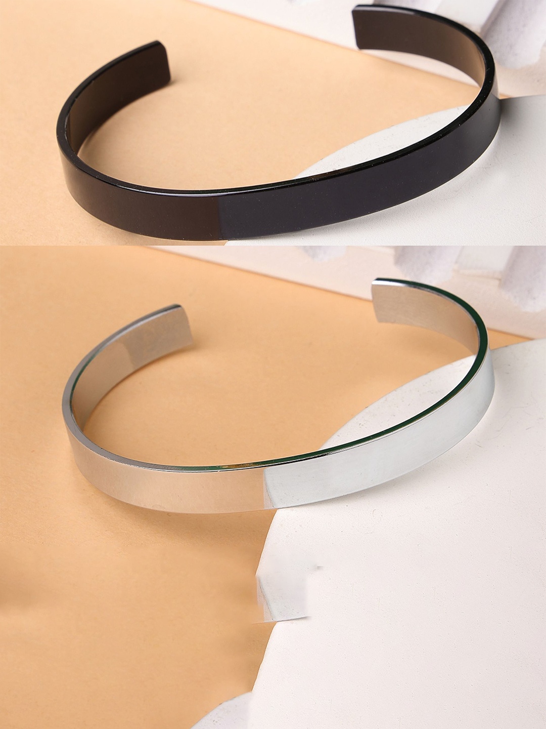 

NVR Men Set of 2 Black & Silver Stainless Steel Cuff Bracelet