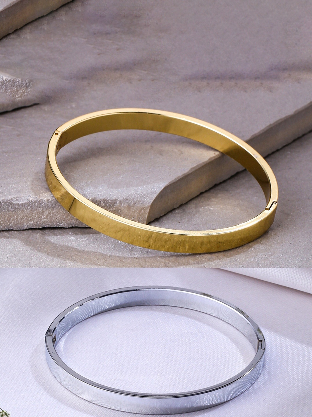 

NVR Men's Set of 2 Gold & Silver Metal Brass-Plated Interlock Kada Bracelet