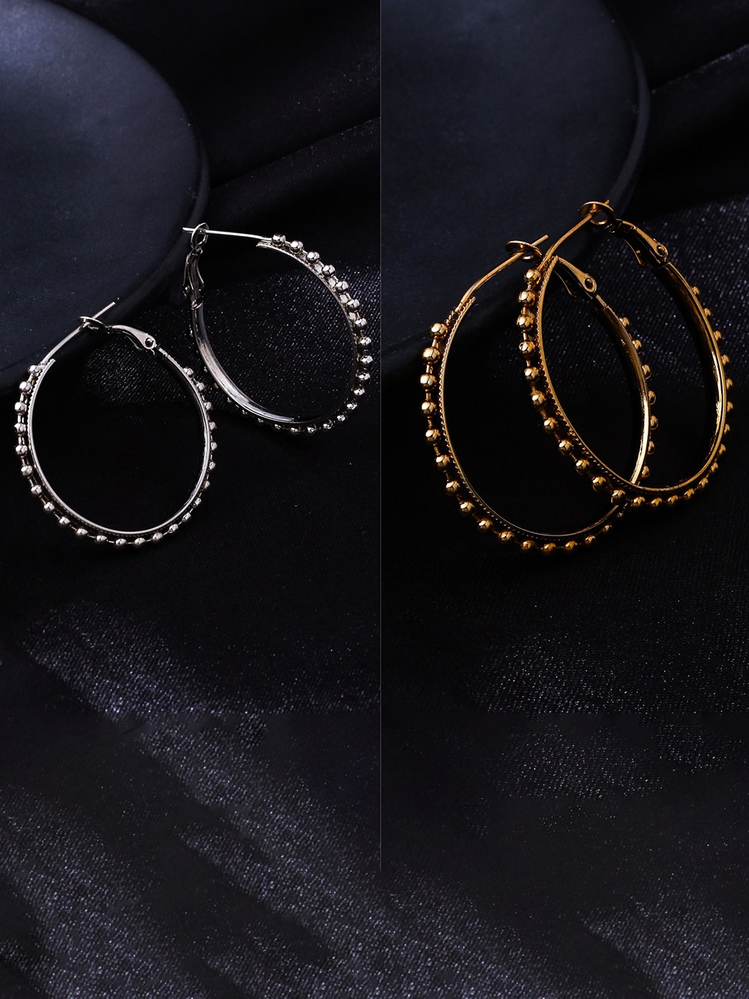 

NVR Set of 2 Brass-Plated Circular Hoop Earrings, Silver