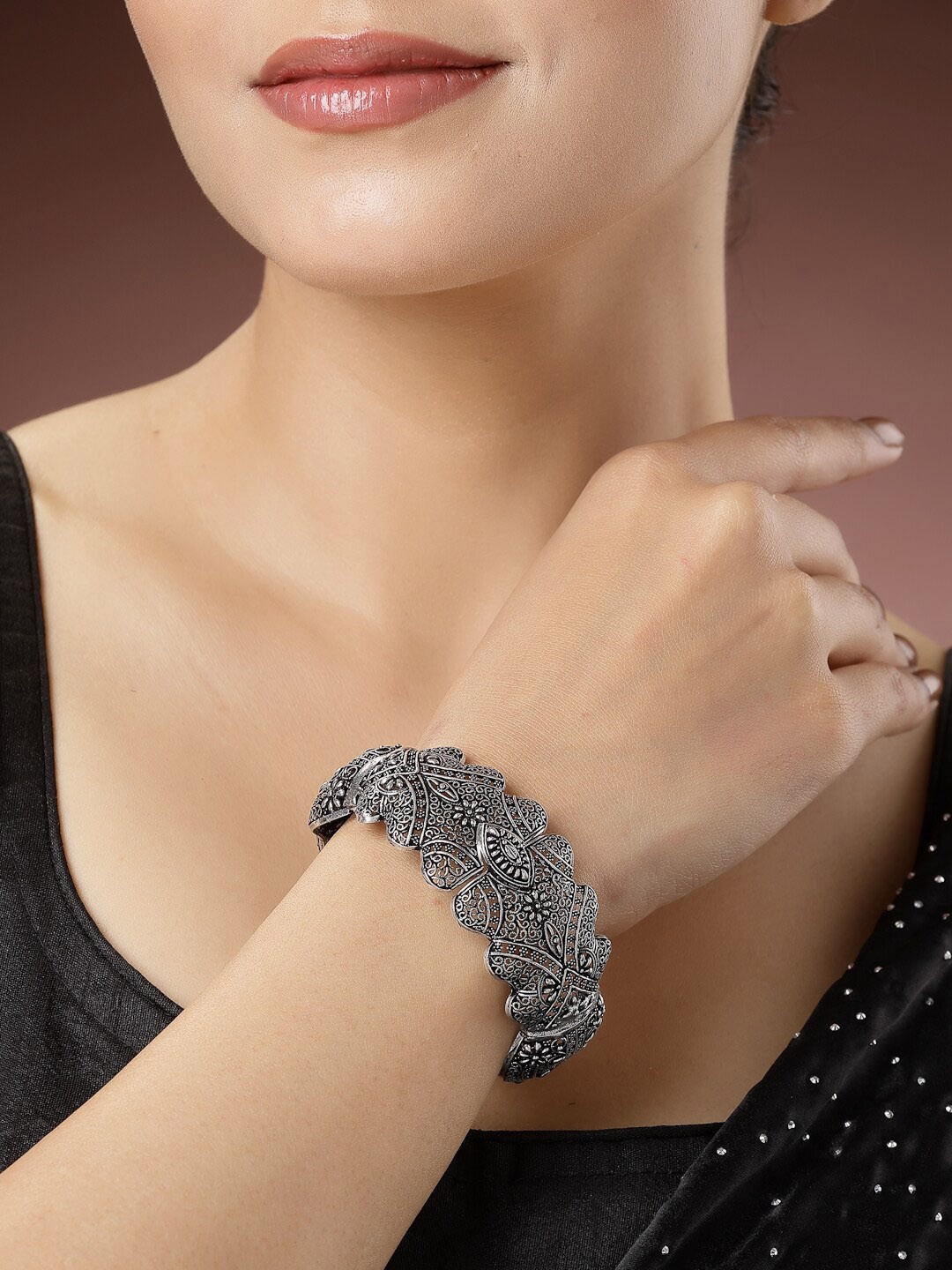 

NVR German Silver Plated Oxidised Kada Bangle