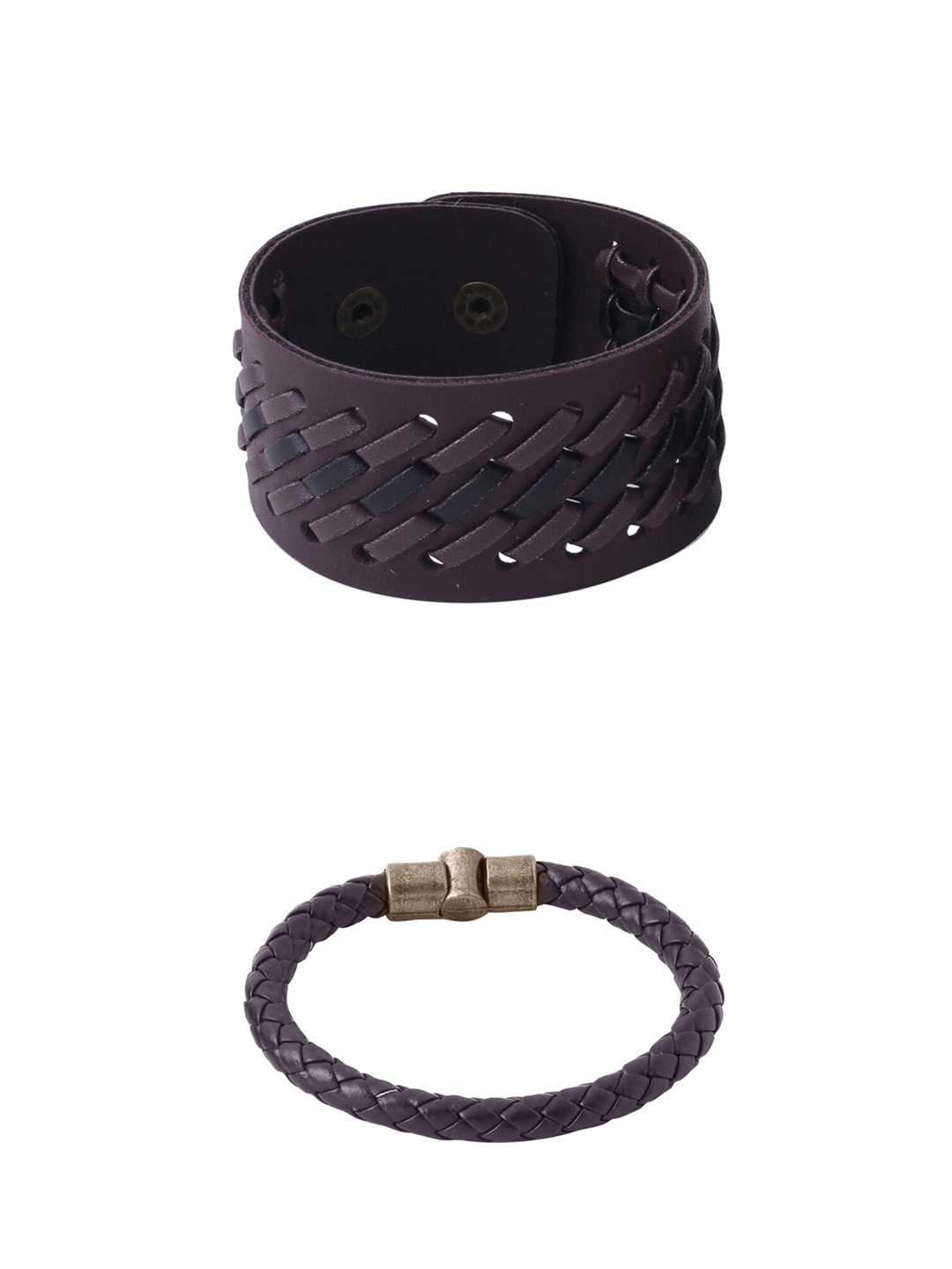

NVR Men Set Of 2 Leather Wraparound Bracelet, Brown