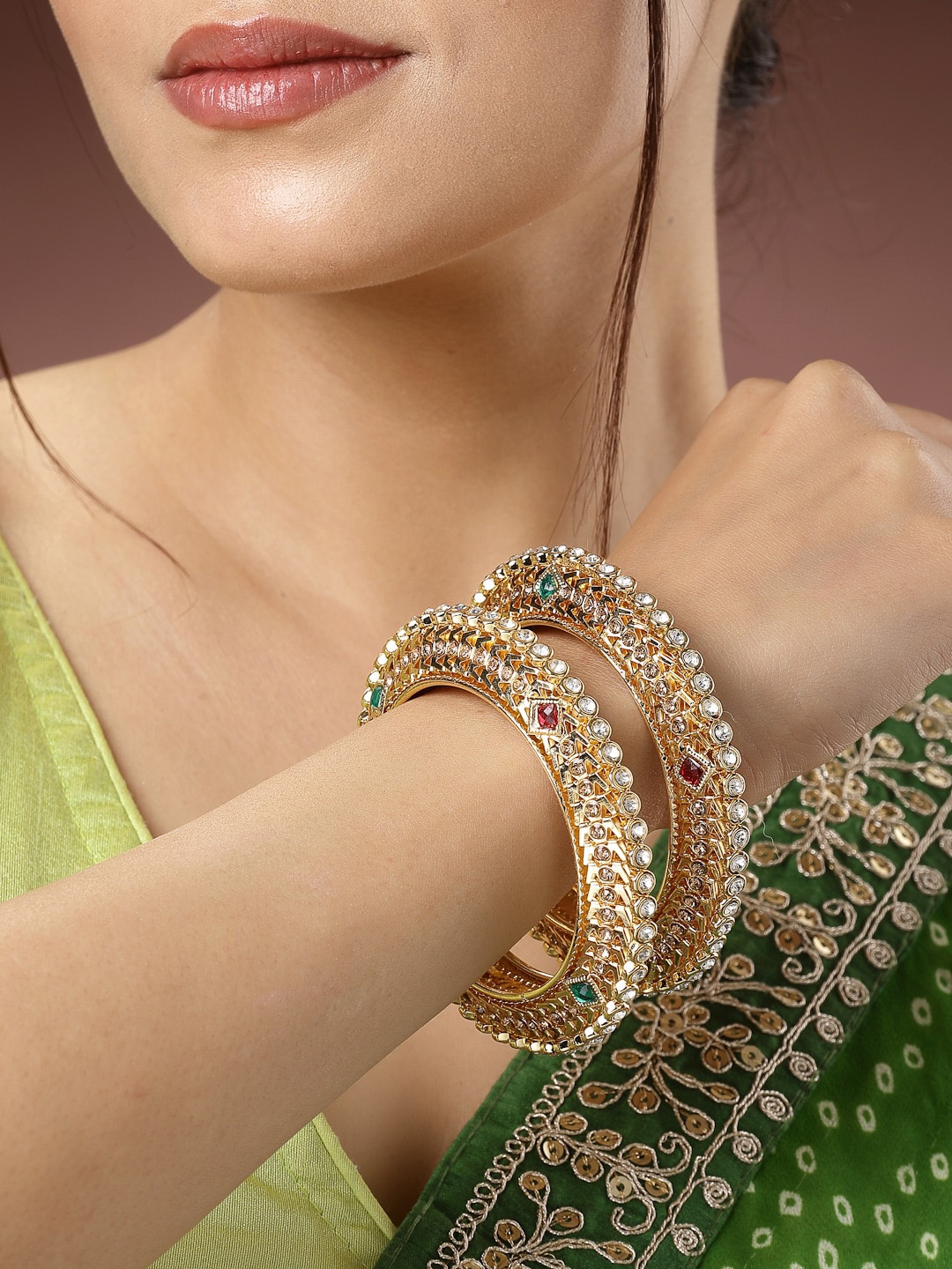 

NVR Set of 2 Gold-Plated Kundan-Studded Bangles