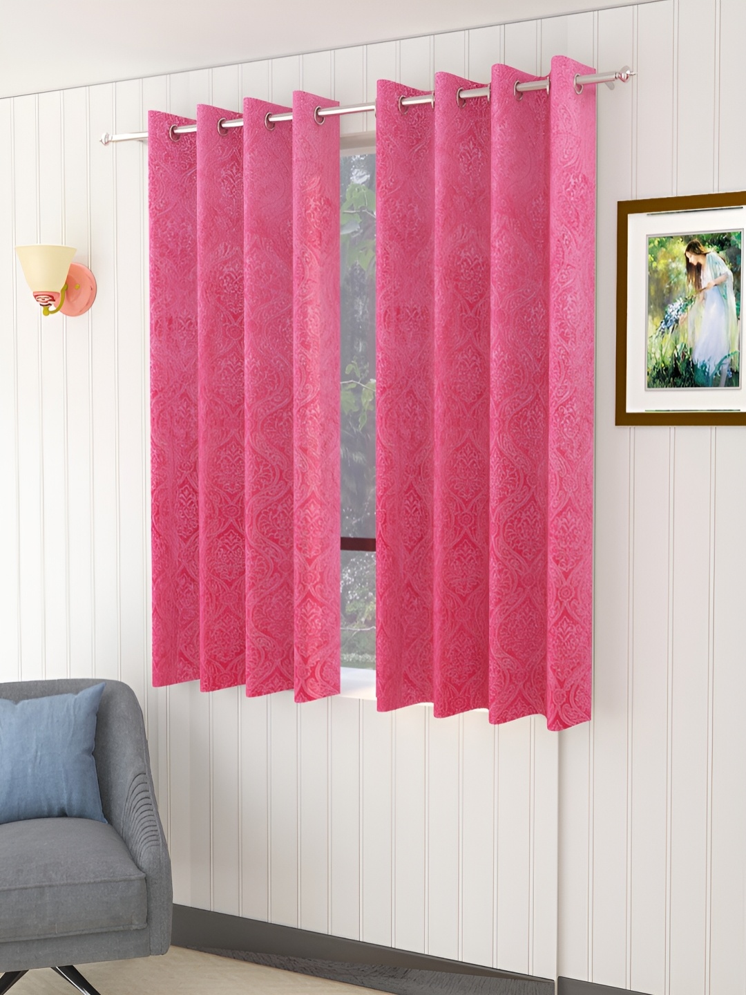 

Aura Pink 2 Pieces Self Design Velvet Room Darkening Window Curtains