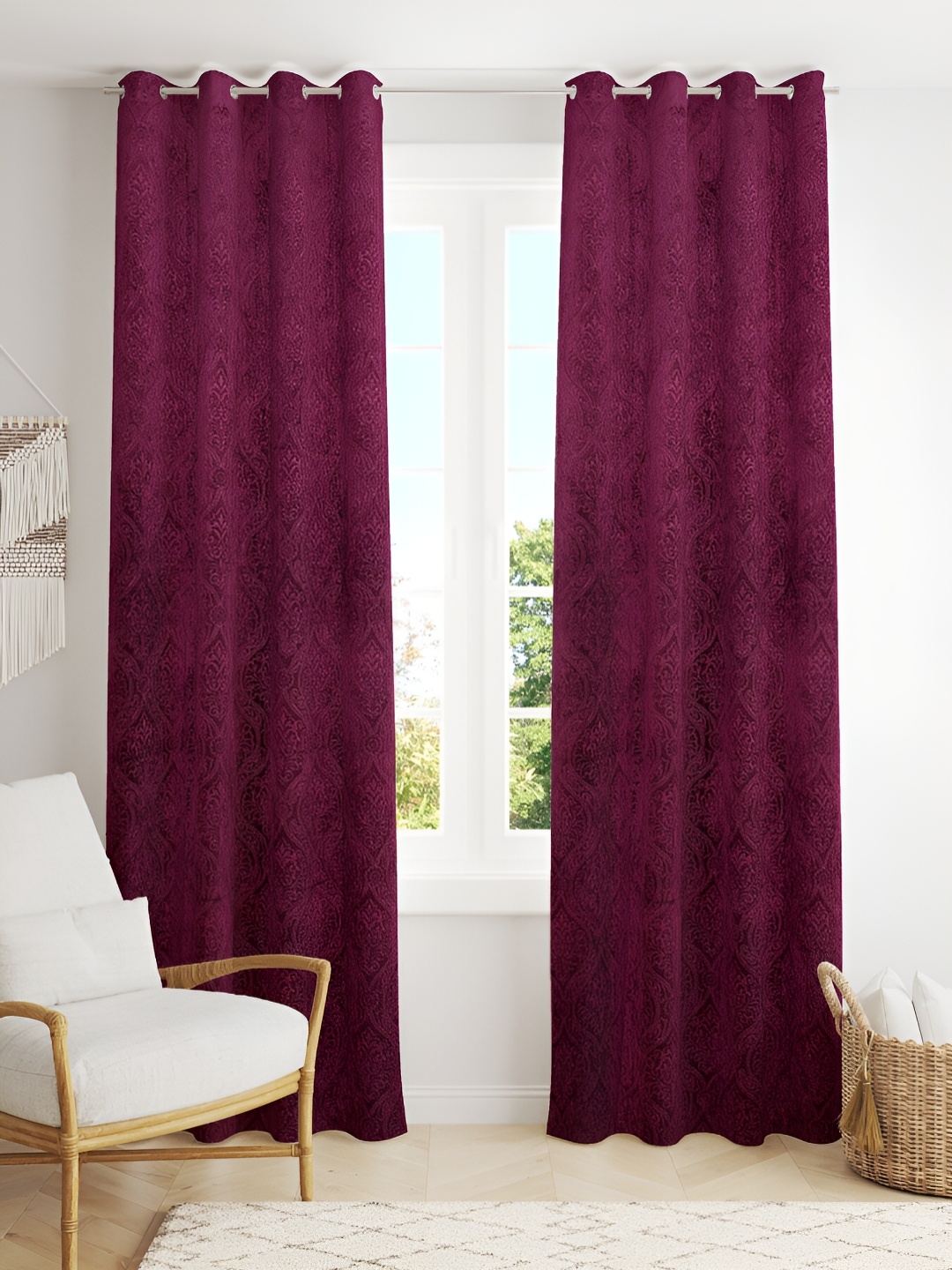 

Aura Burgundy 2 Pieces Self Design Room Darkening Door Curtains