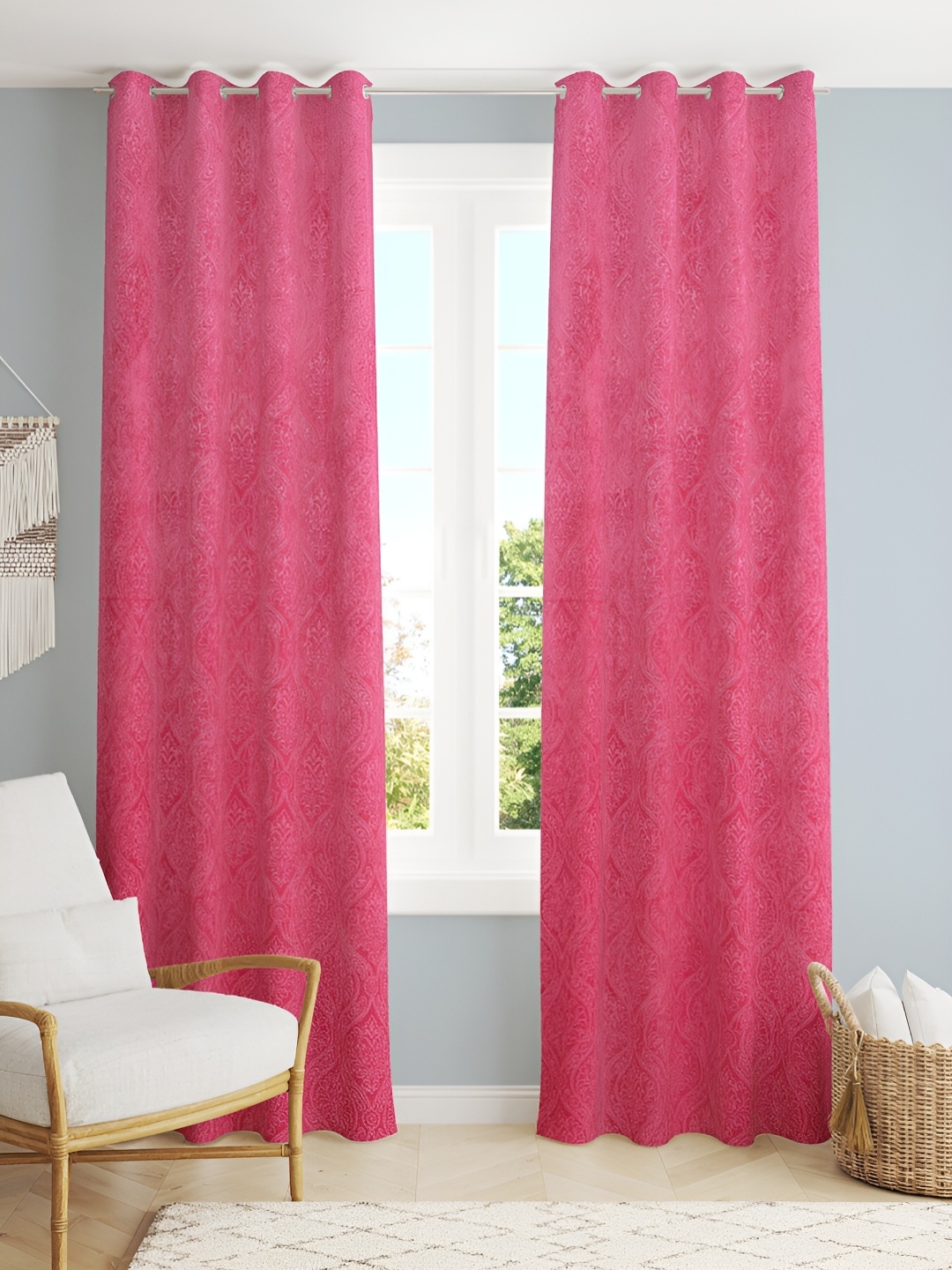 

Aura Pink 2 Pieces Self Design Velvet Room Darkening Door Curtains