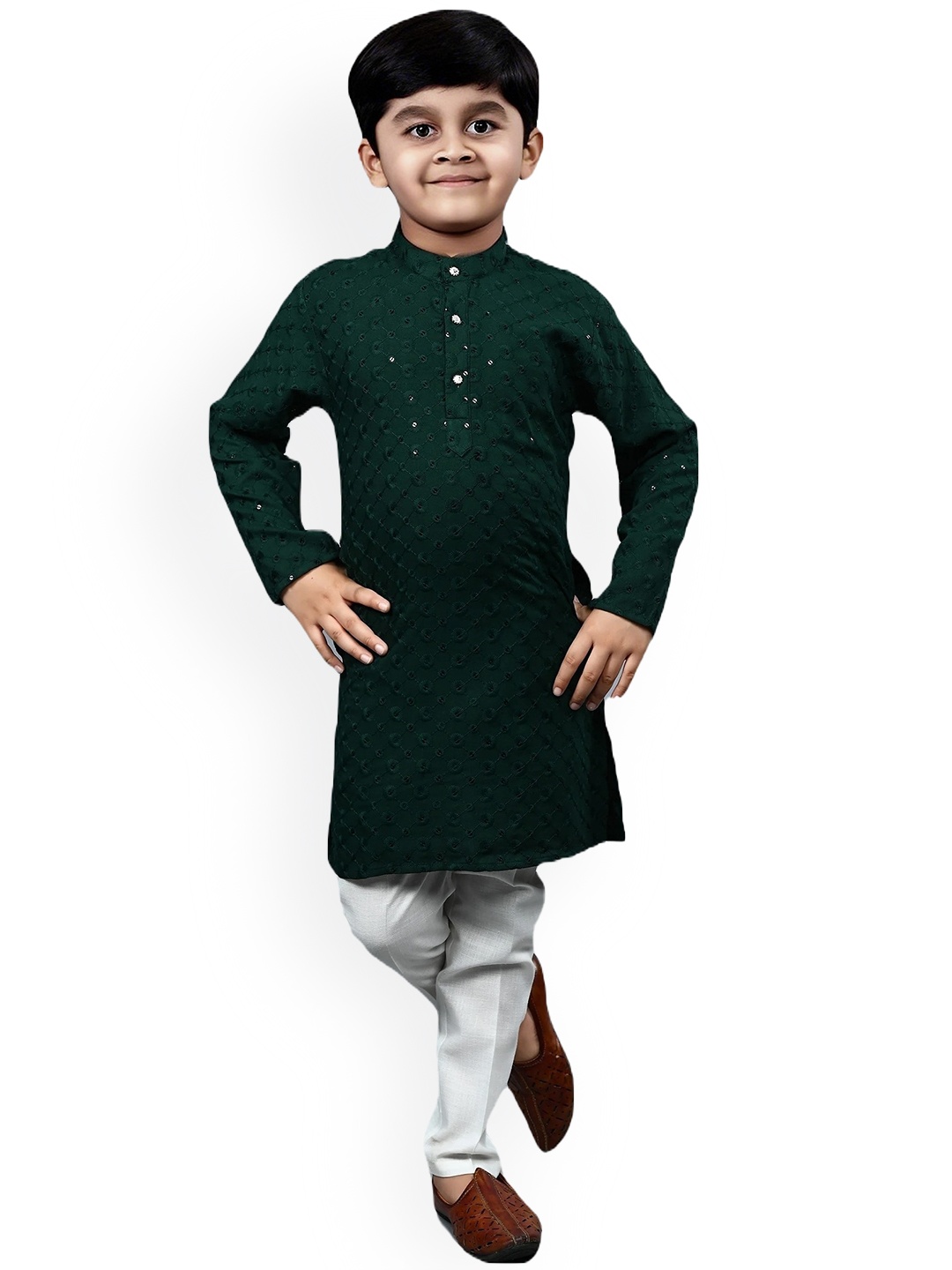 

BAESD Boys Ethnic Motifs Embroidered Regular Sequinned Straight Kurta with Pyjamas, Green