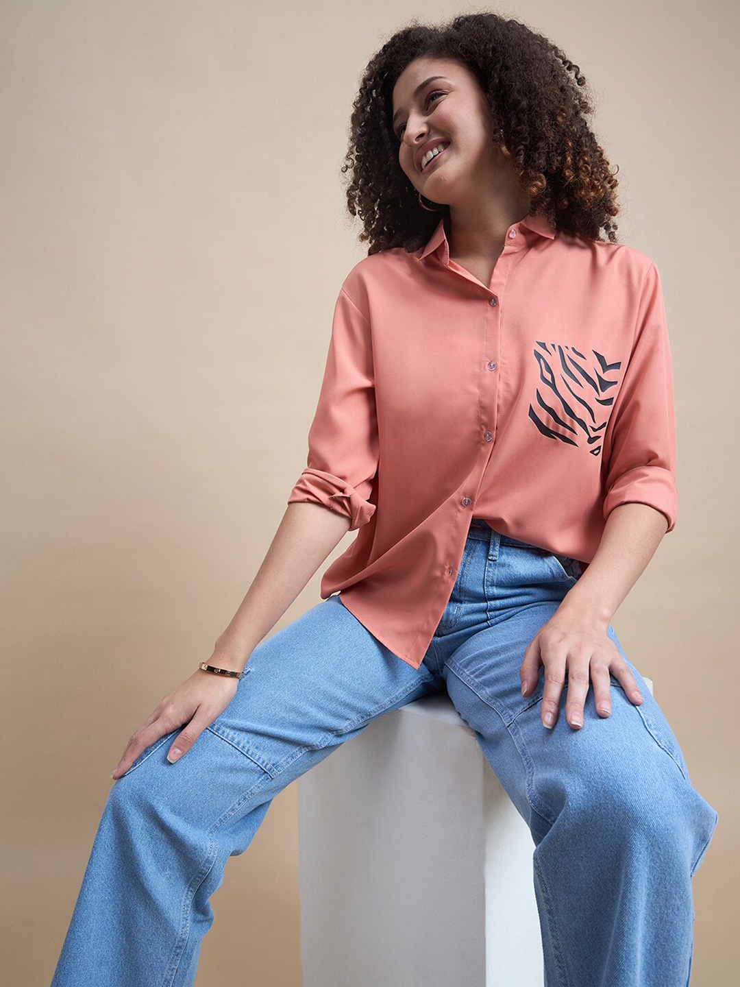 

The Roadster Lifestyle Co. Orange Printed Oversized Shirt