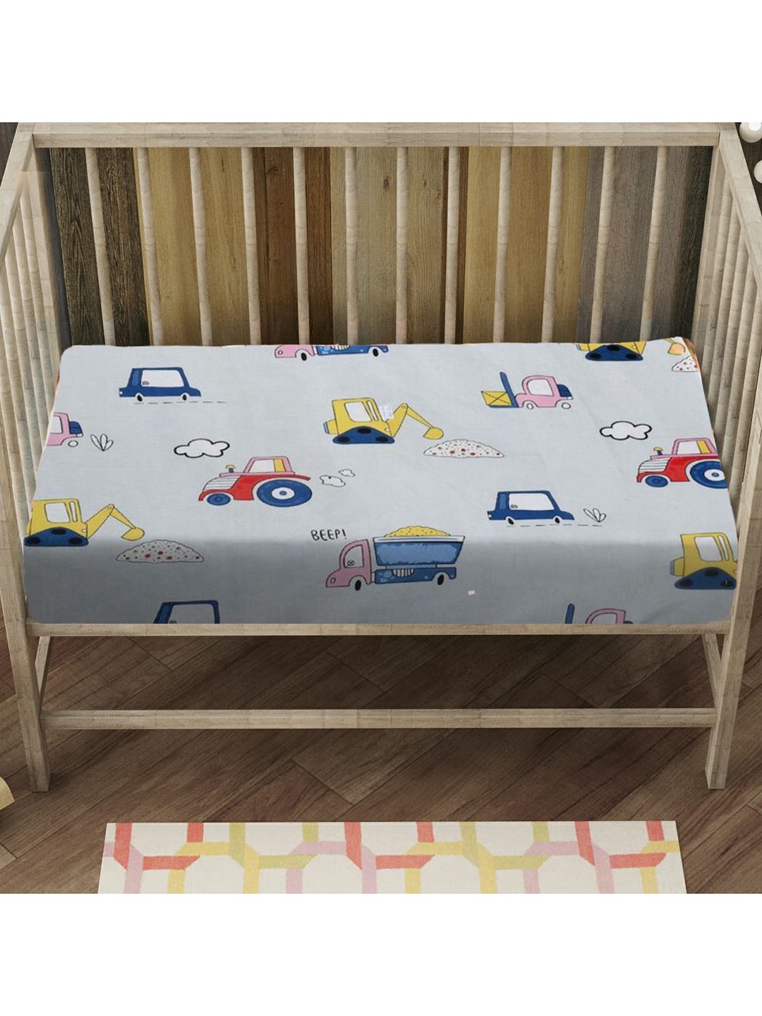 

Innovative Edge Blue & Grey Cartoon Characters Cotton 180 TC Fitted Crib Bedsheet, Black