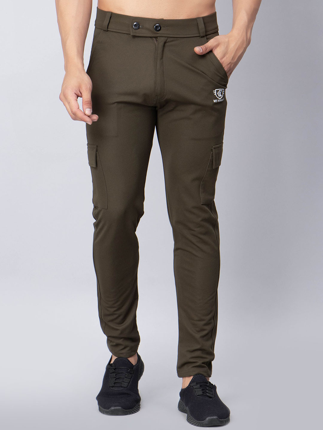 

WE PERFECT Men Relaxed Mid-Rise Regular Fit Cotton Cargos Trousers, Olive