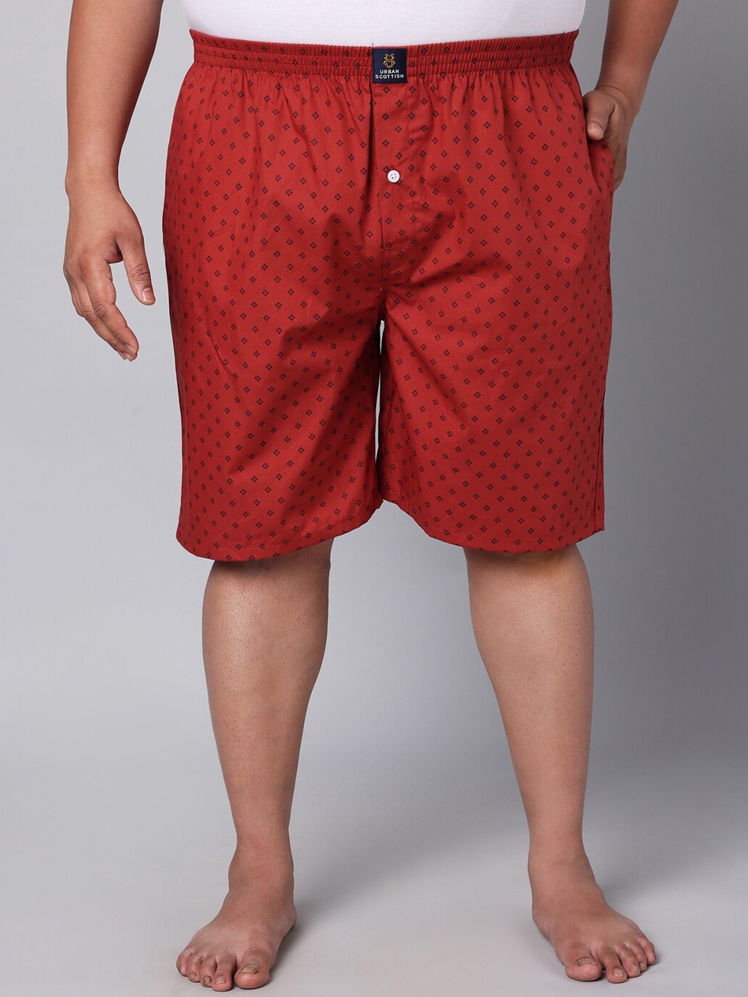

URBAN SCOTTISH Plus Size Printed Pure Cotton Boxers USBX155, Red
