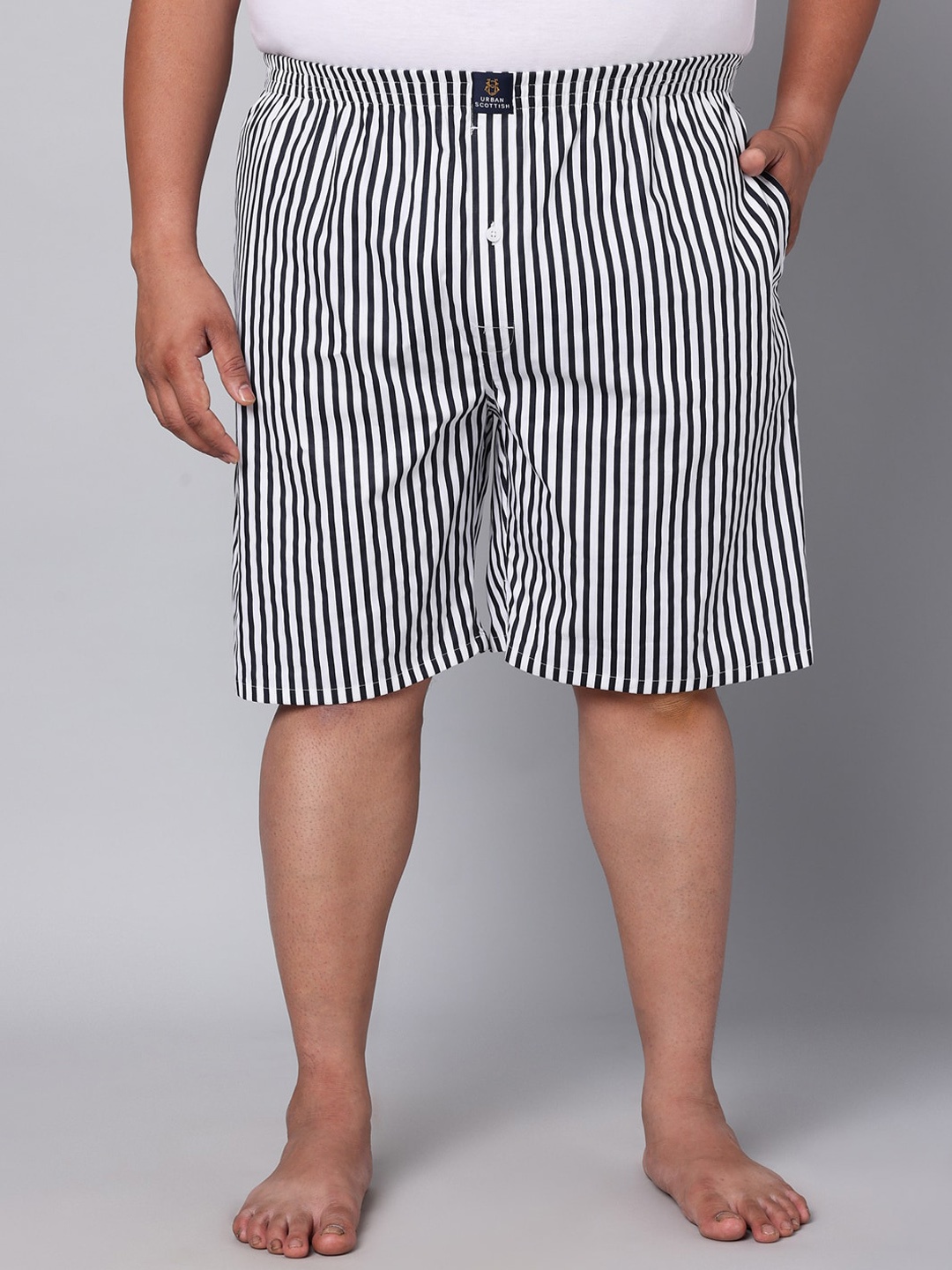

URBAN SCOTTISH Plus Size Striped Pure Cotton Boxers USBX131, Black