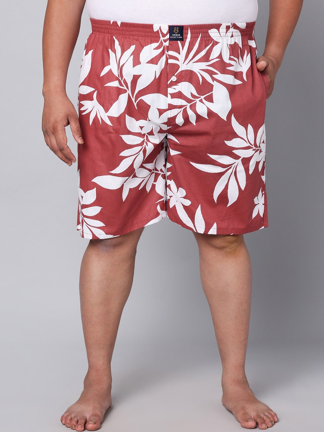 

URBAN SCOTTISH Plus Size Printed Pure Cotton Boxers USBX158, Red