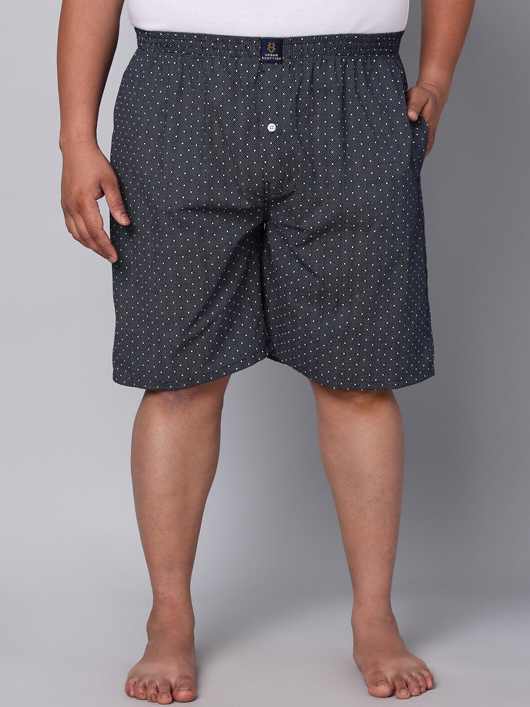 

URBAN SCOTTISH Plus Size Printed Pure Cotton Boxers USBX139, Navy blue