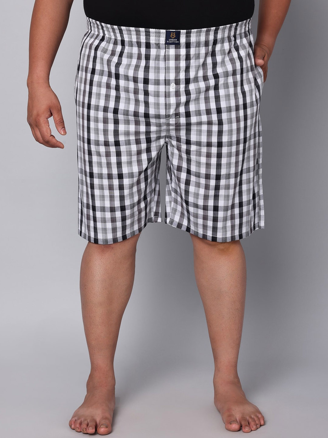 

URBAN SCOTTISH Plus Size Checked Pure Cotton Boxers USBX138, White