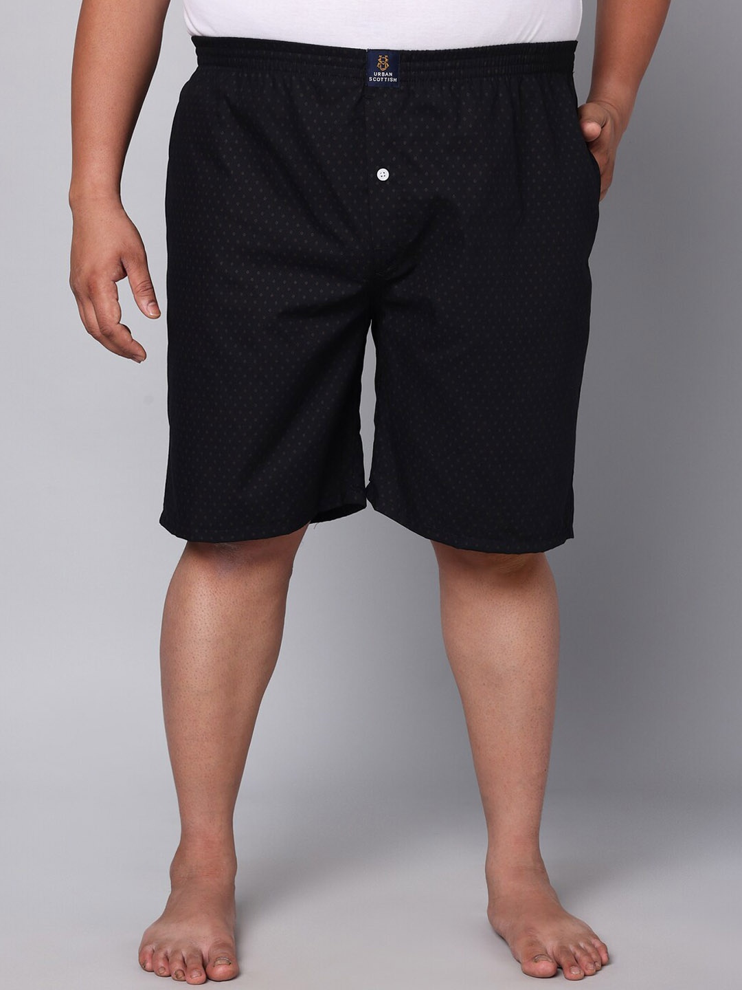 

URBAN SCOTTISH Plus Size Printed Pure Cotton Boxer USBX164, Black