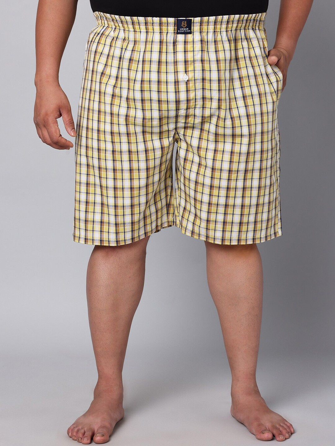 

URBAN SCOTTISH Plus Size Checked Pure Cotton Boxers USBX127, Yellow