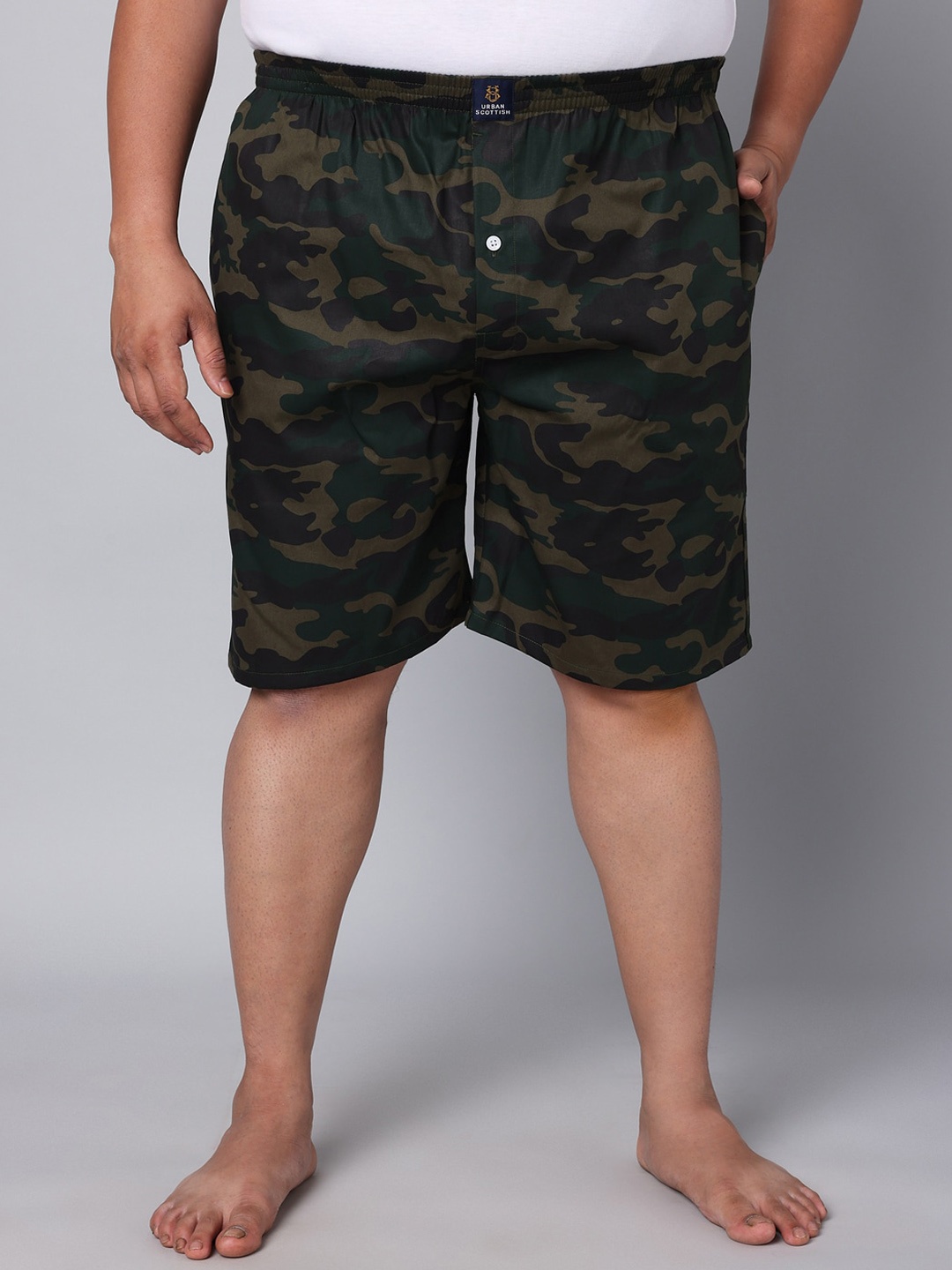 

URBAN SCOTTISH Plus Size Camouflage Printed Cotton Boxer, Black