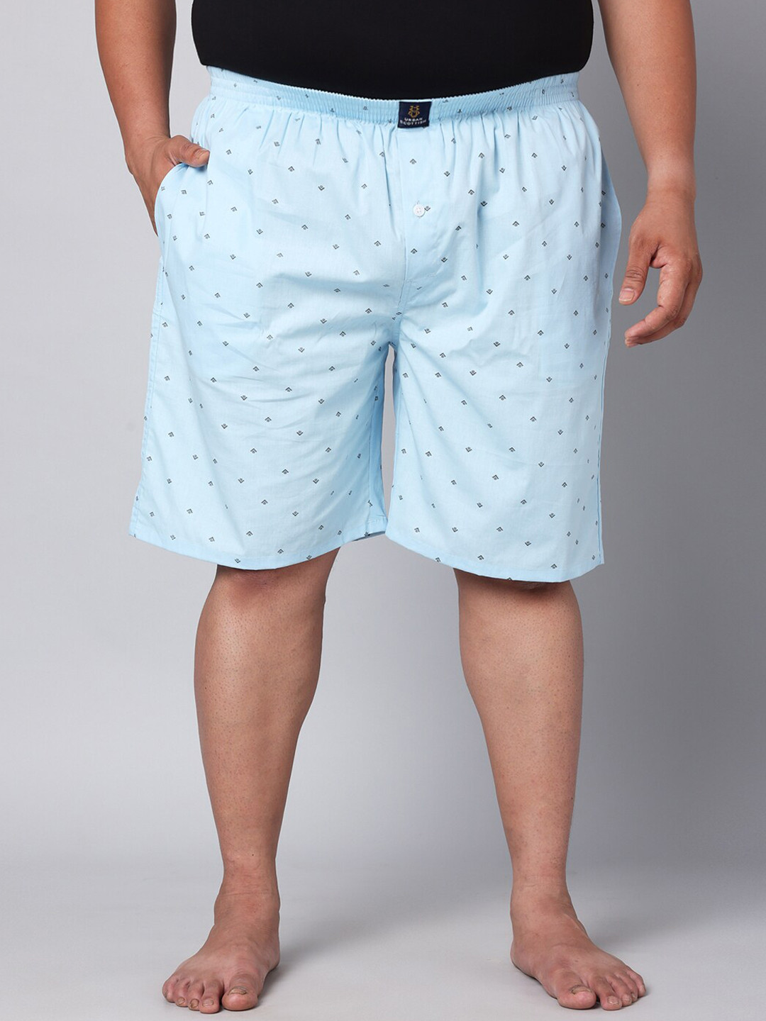 

URBAN SCOTTISH Plus Size Printed Pure Cotton Mid-Rise Boxers USBX161, Blue