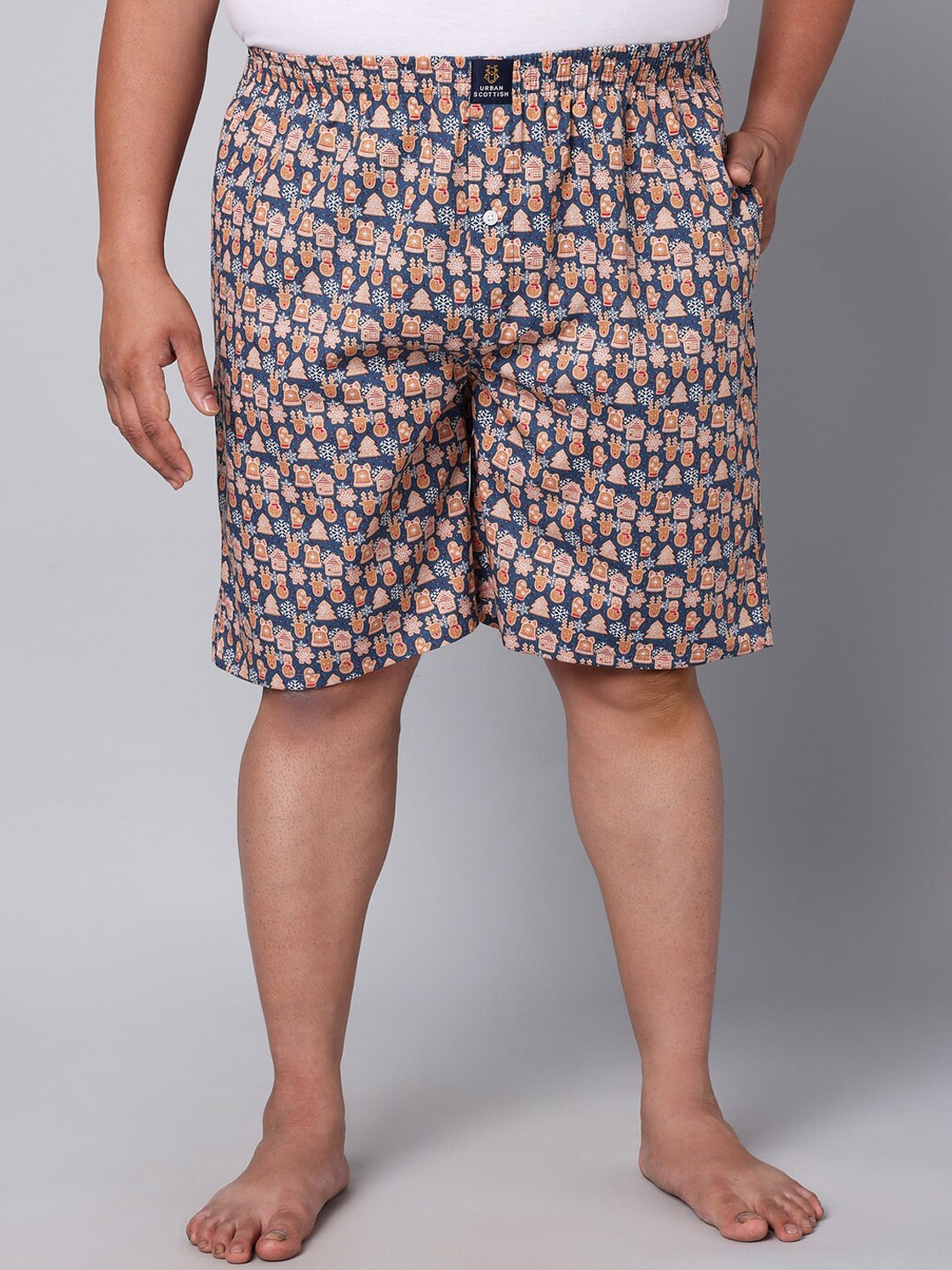 

URBAN SCOTTISH Plus Size Printed Pure Cotton Boxers USBX168, Grey