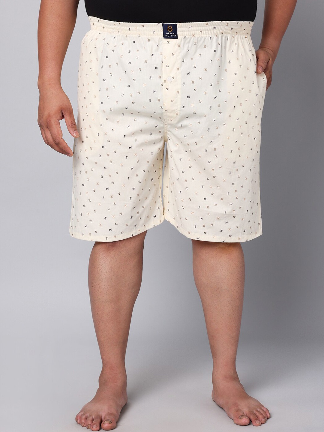 

URBAN SCOTTISH Plus Size Printed Pure Cotton Mid-Rise Boxers USBX165, Beige