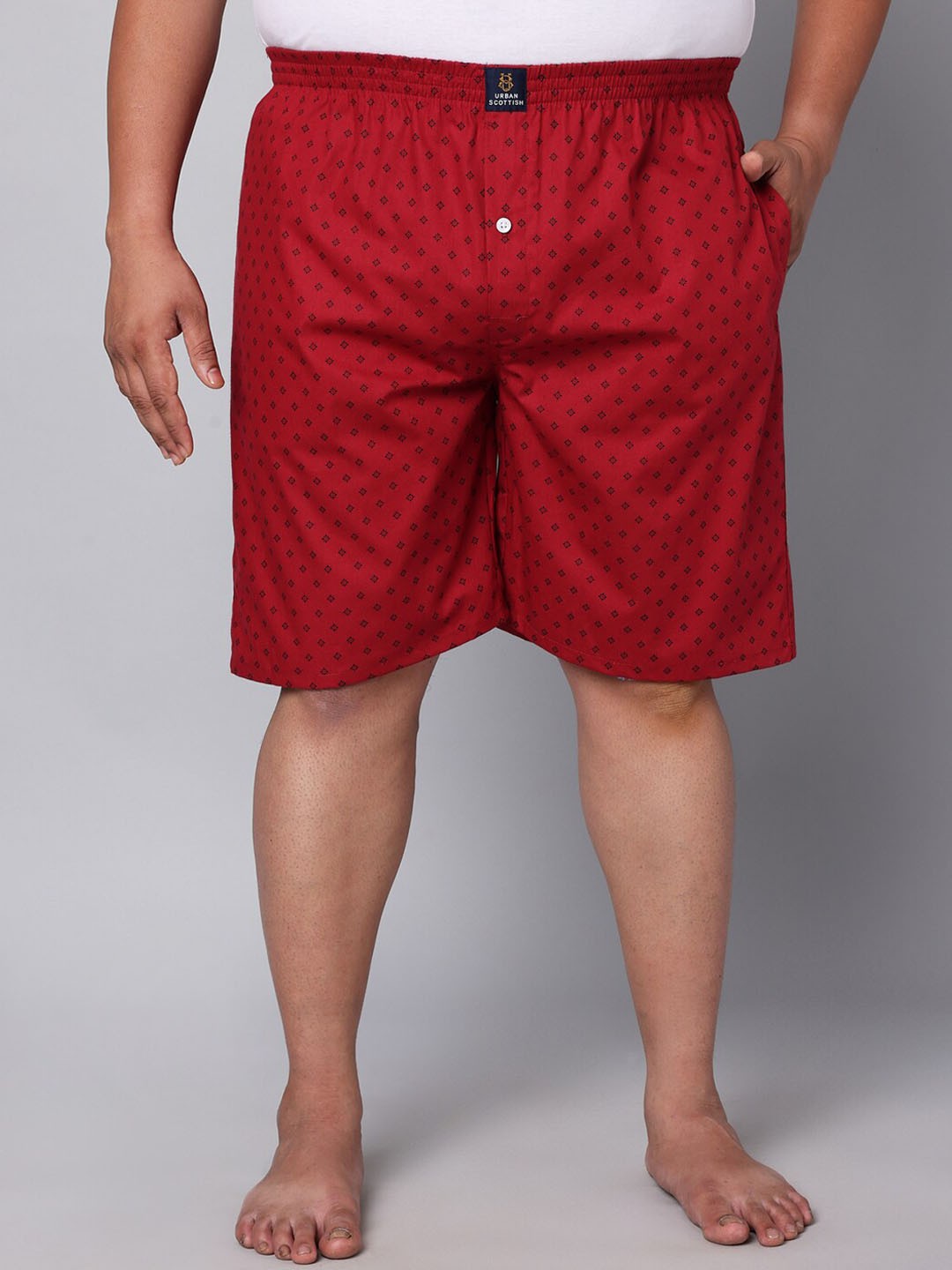 

URBAN SCOTTISH Plus Size Printed Pure Cotton Boxer USBX169, Red