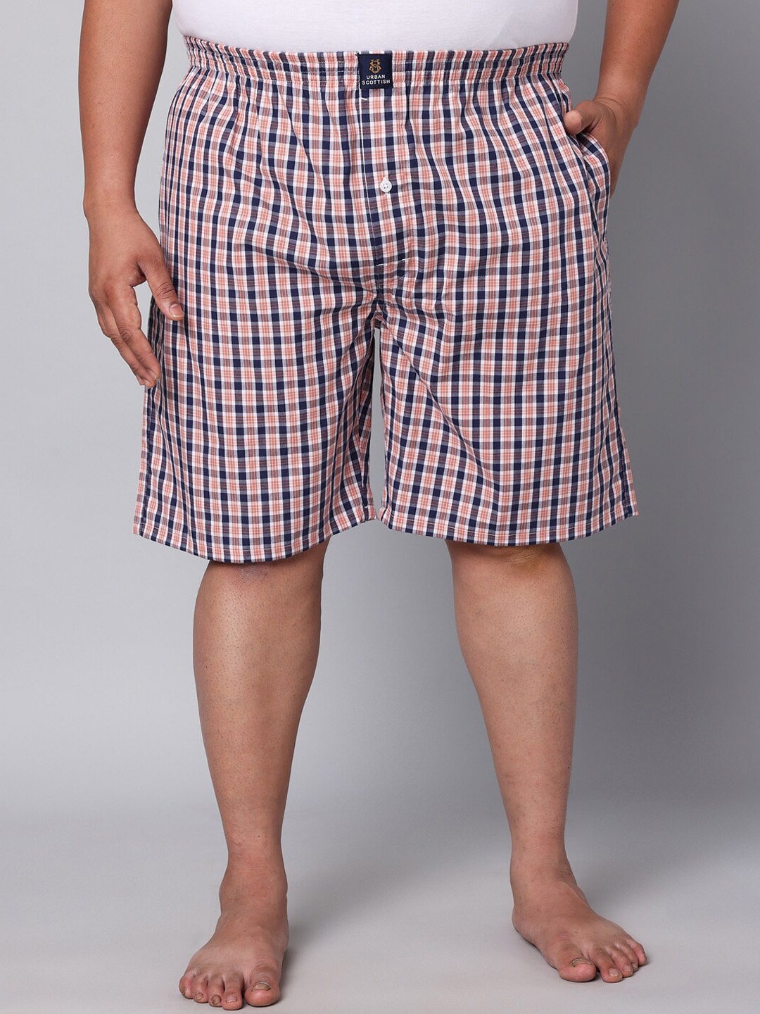 

URBAN SCOTTISH Plus Size Checked Pure Cotton Boxer USBX126, Orange