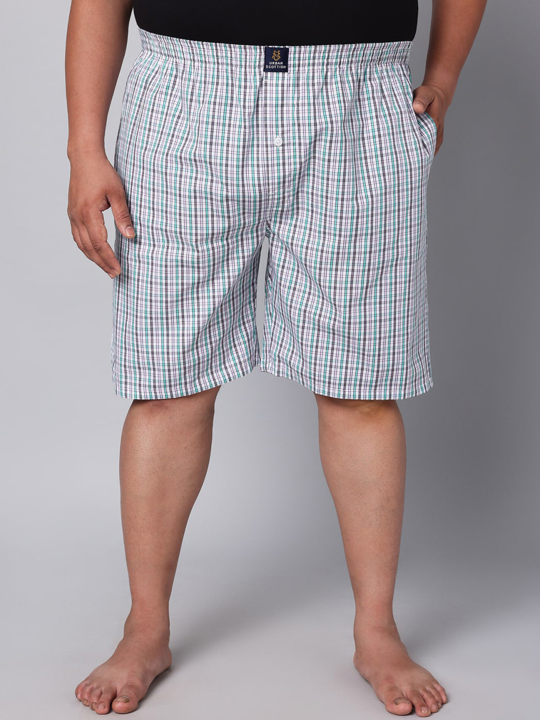 

URBAN SCOTTISH Plus Size Checked Pure Cotton Boxer USBX136, White