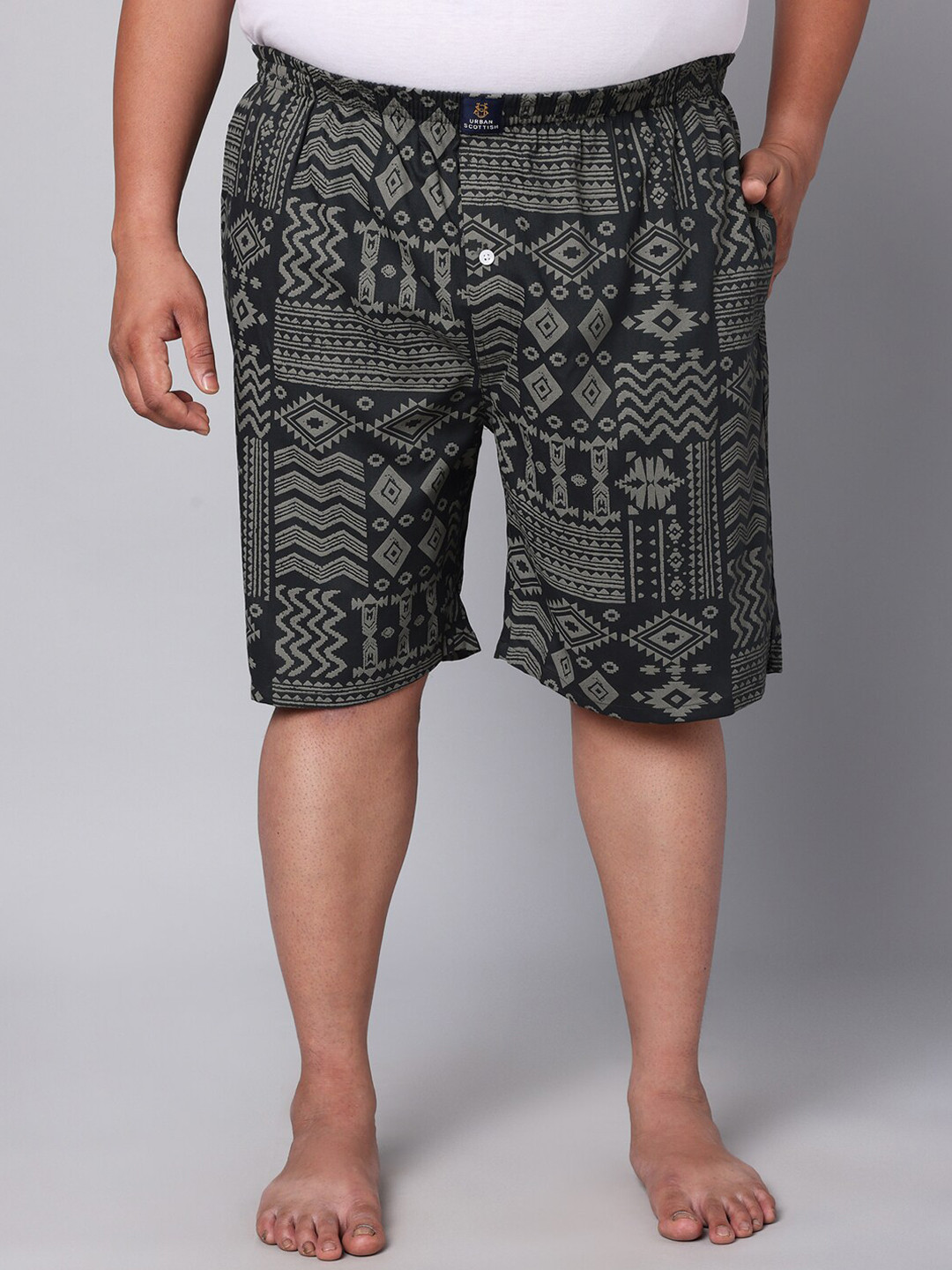 

URBAN SCOTTISH Plus Size Printed Pure Cotton Boxers USBX153, Black