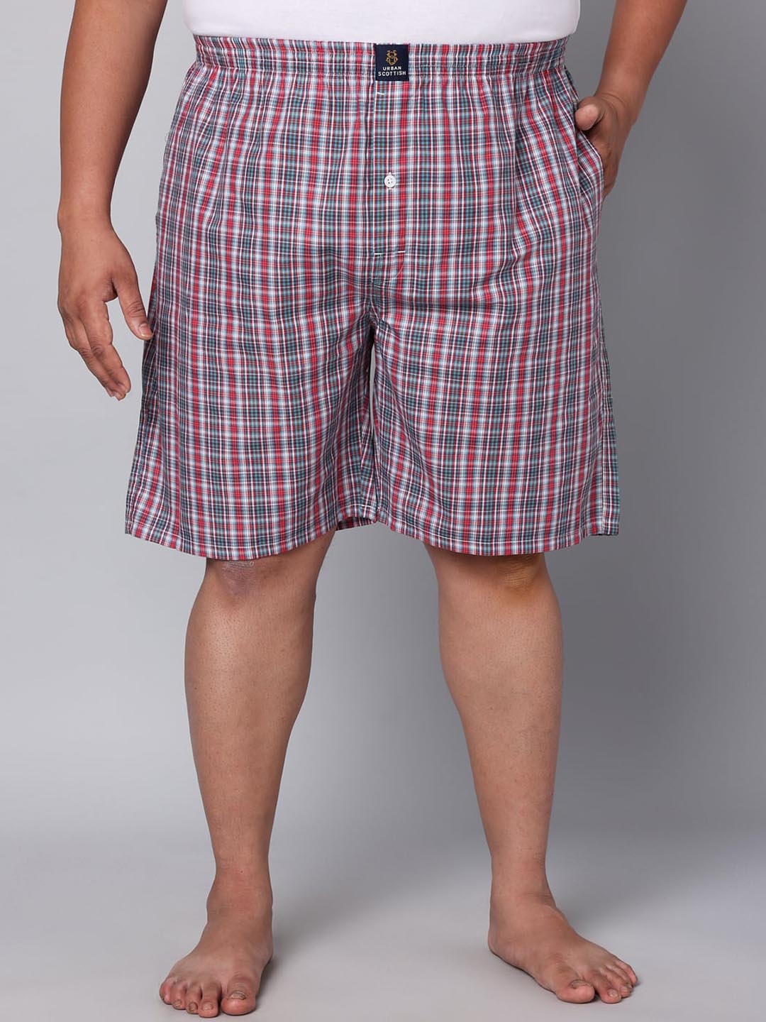 

URBAN SCOTTISH Plus Size Checked Cotton Boxer, Red