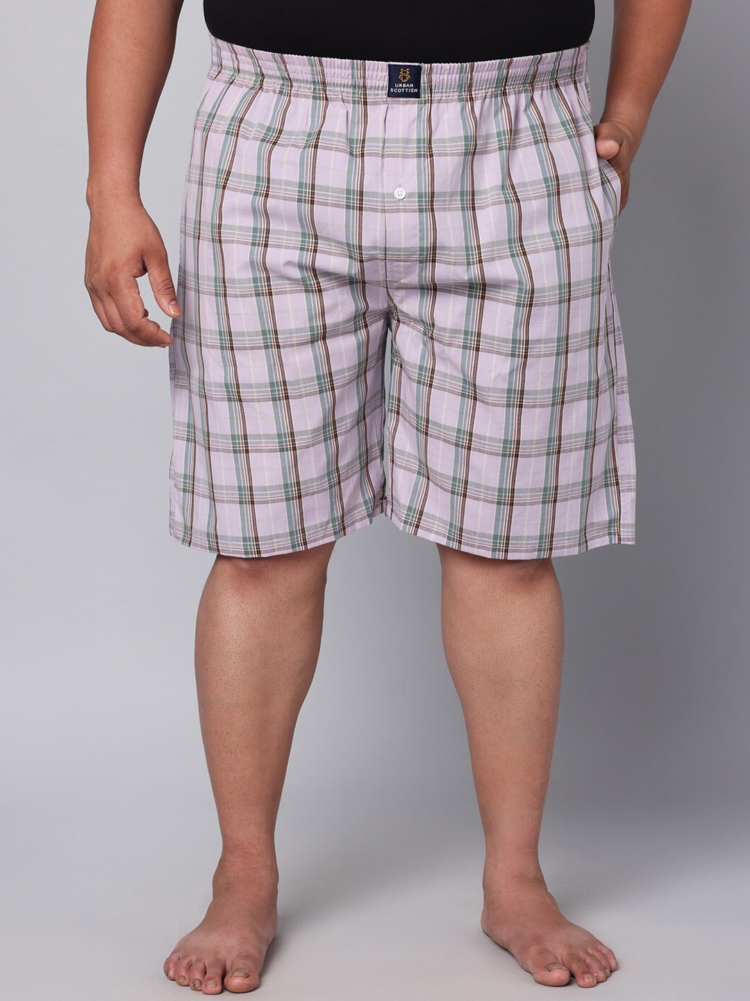 

URBAN SCOTTISH Plus Size Checked Pure Cotton Boxers USBX144, White
