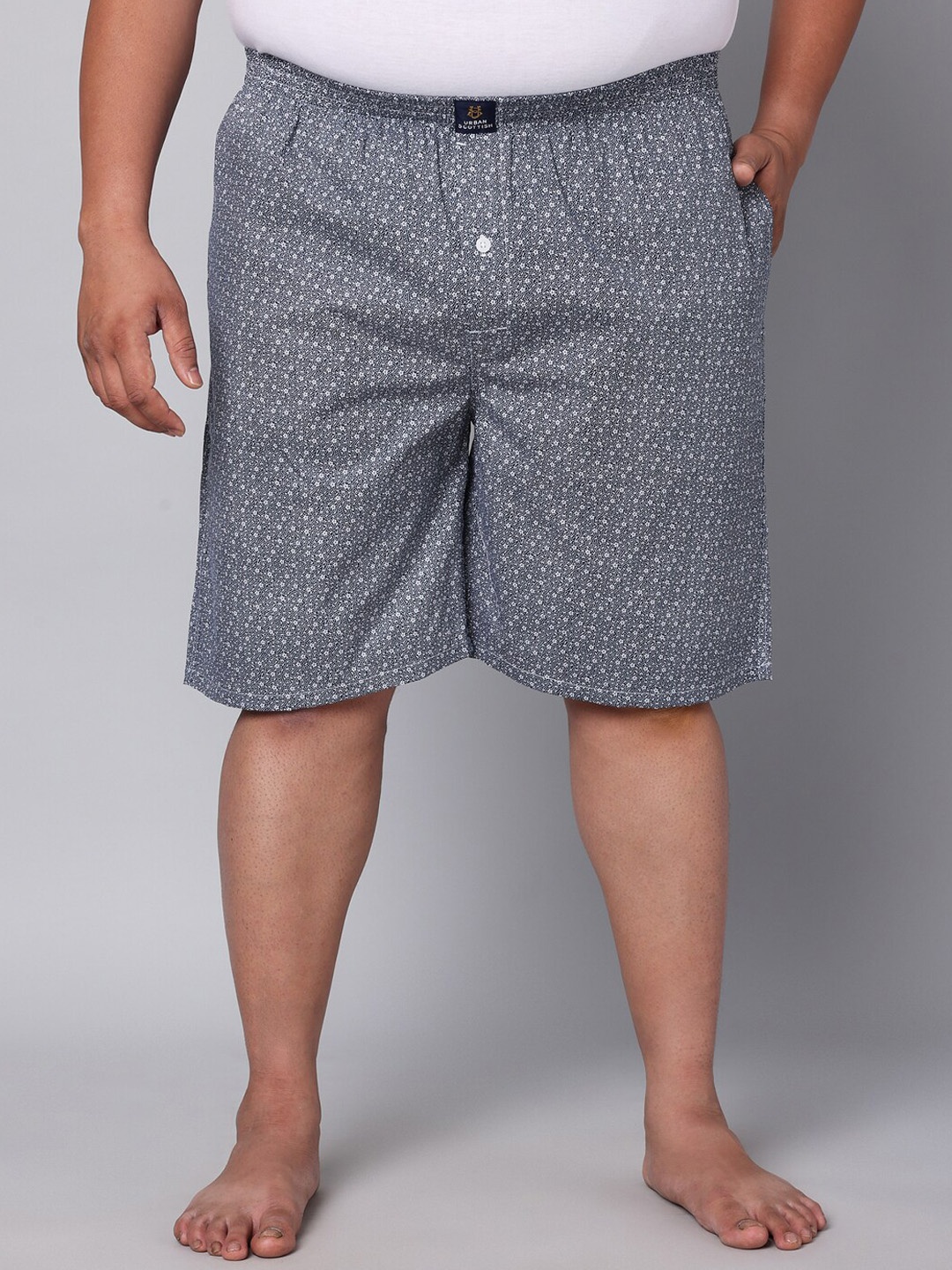

URBAN SCOTTISH Plus Size Printed Pure Cotton Boxers USBX151, Blue