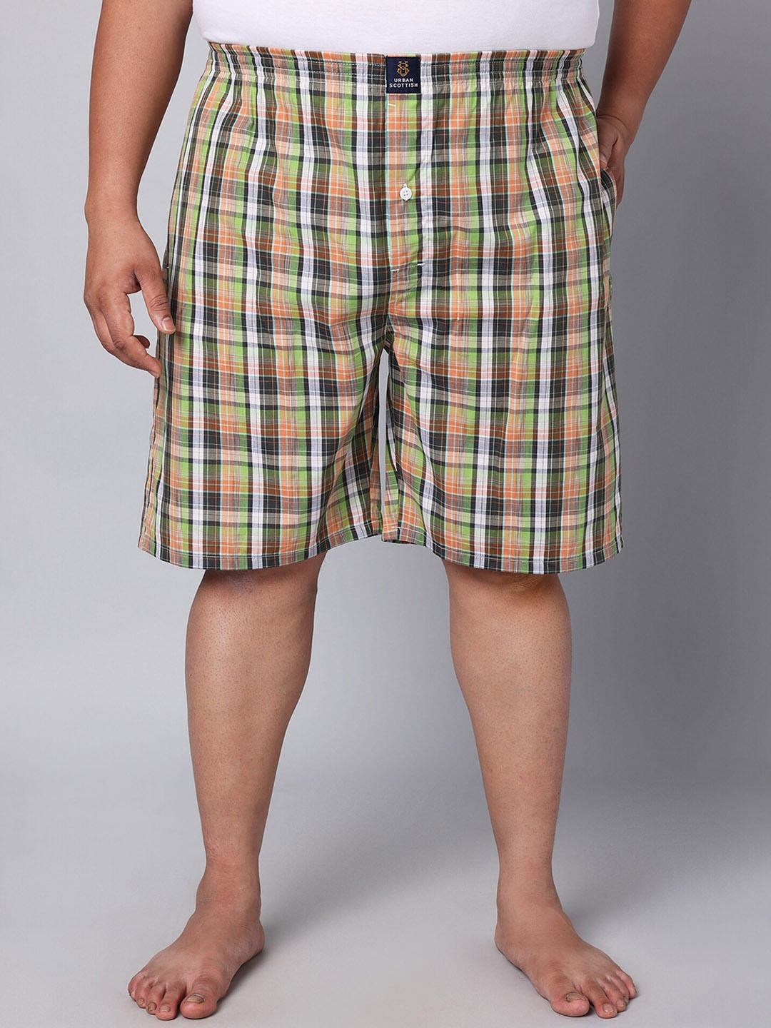 

URBAN SCOTTISH Plus Size Checked Pure Cotton Boxer USBX166, Green