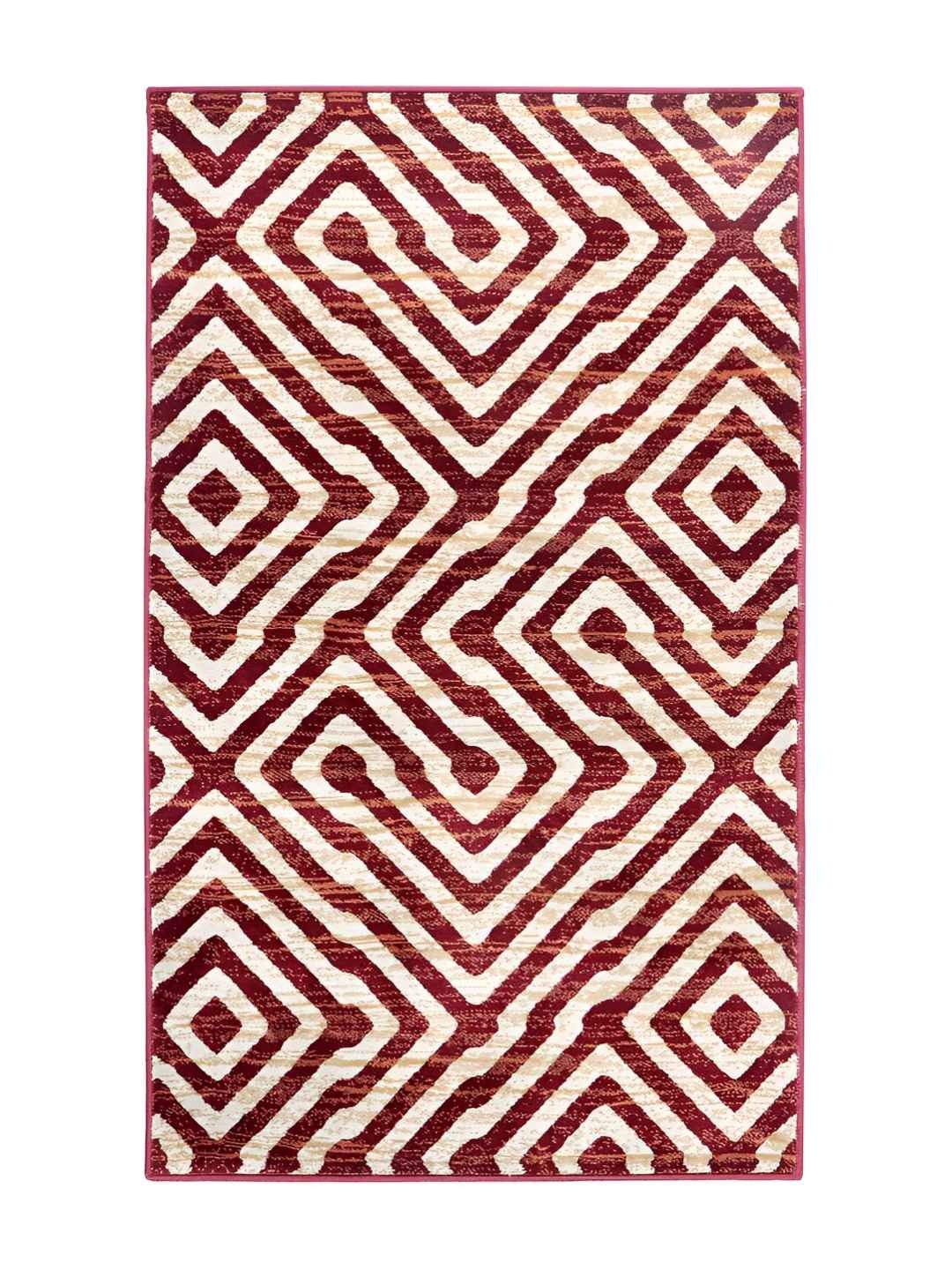 

Sapana Carpet-Mats Maroon & White Geometric No Shredding Carpet