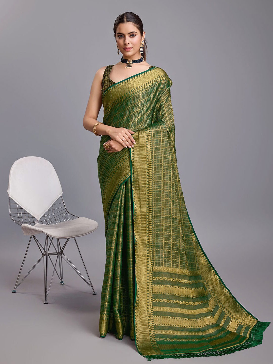 

Mitera Woven Design Zari Banarasi Saree, Green