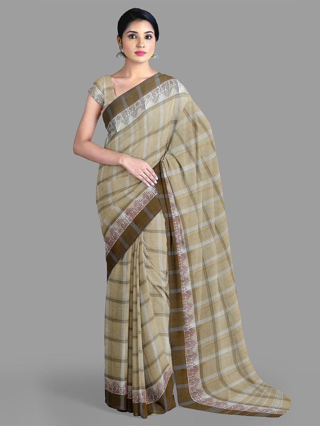 

The Chennai Silks Checked Pure Cotton Chettinad Saree, Cream