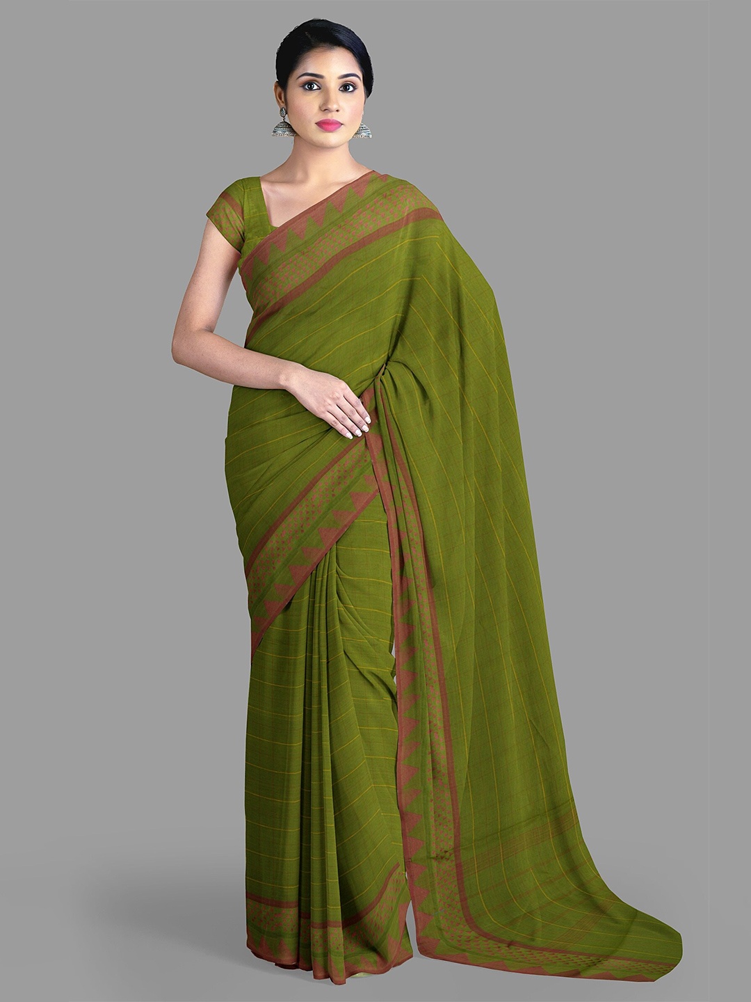 

The Chennai Silks Checked Pure Cotton Chettinad Saree, Green