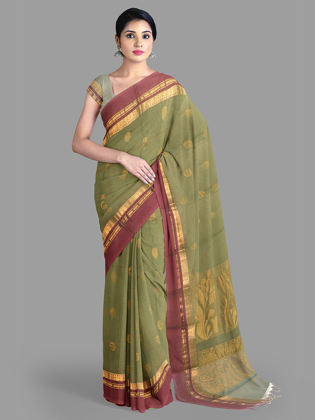 

The Chennai Silks Woven Design Zari Pure Cotton Kovai Saree, Green