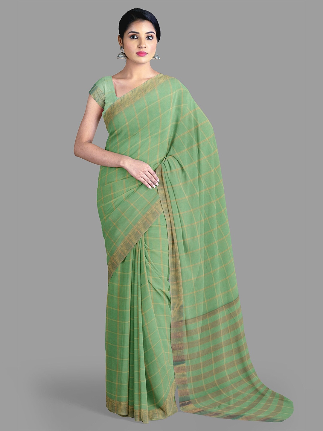 

The Chennai Silks Checked Zari Pure Cotton Kovai Saree, Green