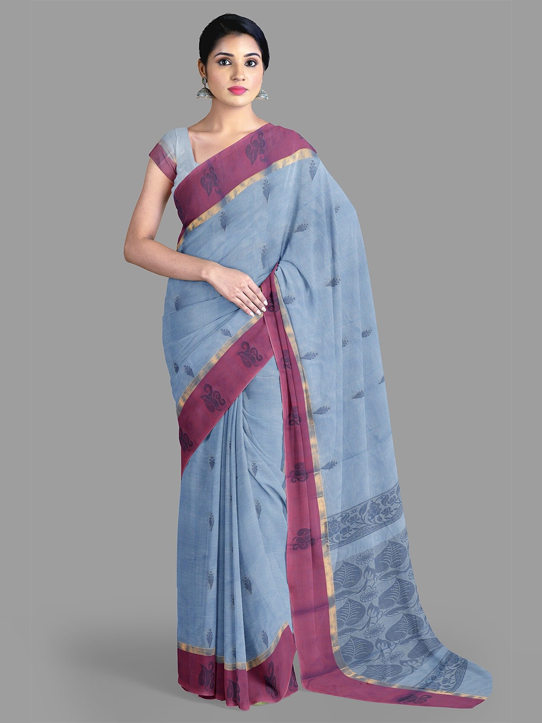 

The Chennai Silks Ethnic Motifs Zari Pure Cotton Kovai Saree, Blue