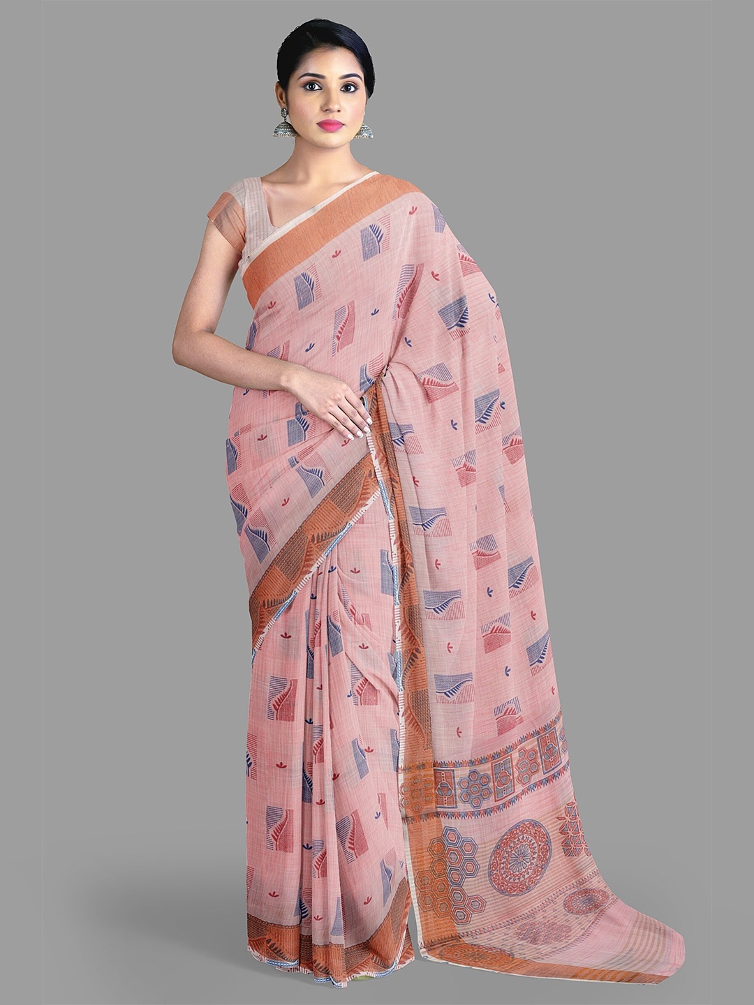 

The Chennai Silks Floral Printed Zari Saree, Pink