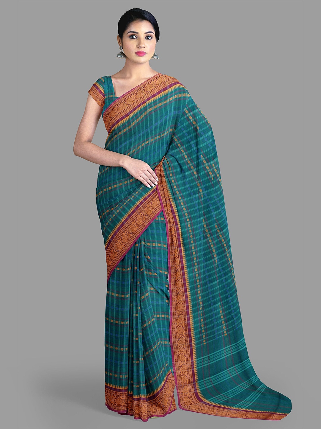 

The Chennai Silks Woven Design Zari Pure Cotton Chettinad Saree, Blue