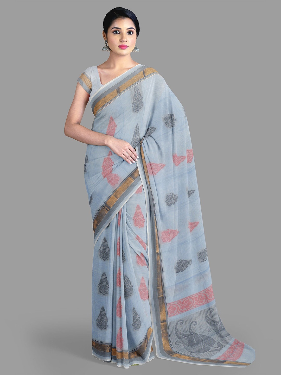 

The Chennai Silks Ethnic Motifs Zari Pure Cotton Kovai Saree, Blue