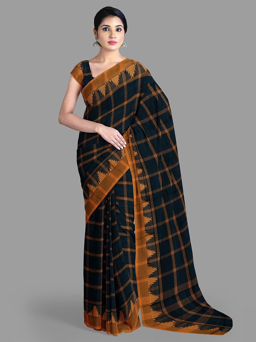 

The Chennai Silks Woven Design Zari Pure Cotton Chettinad Saree, Black