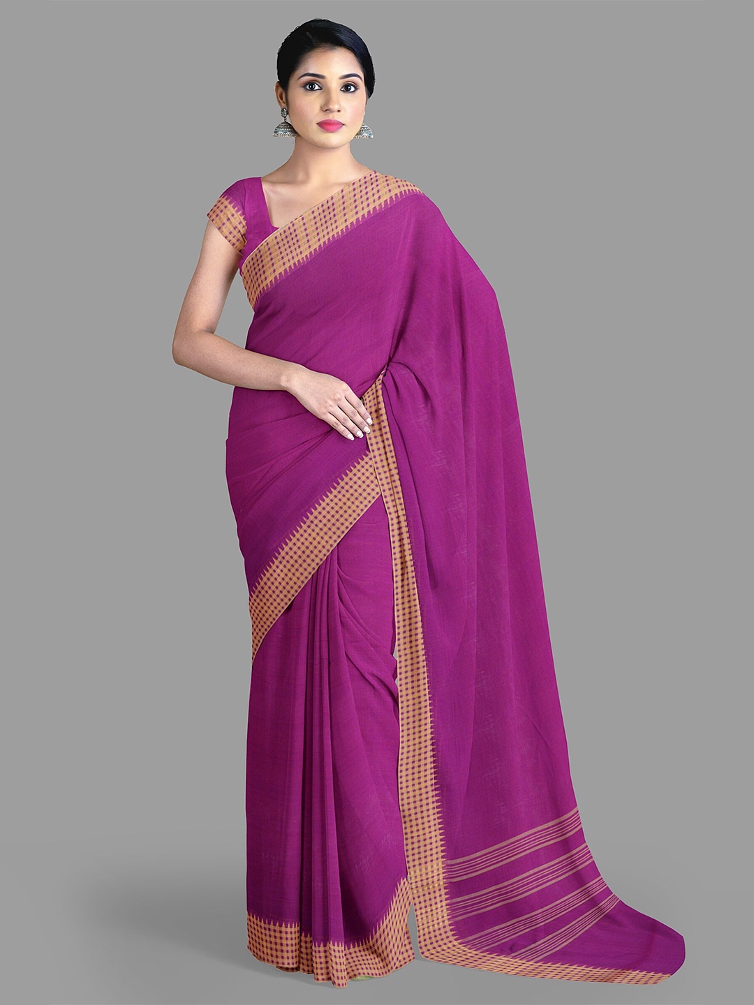 

The Chennai Silks Pure Cotton Fusion Chettinad Saree, Purple
