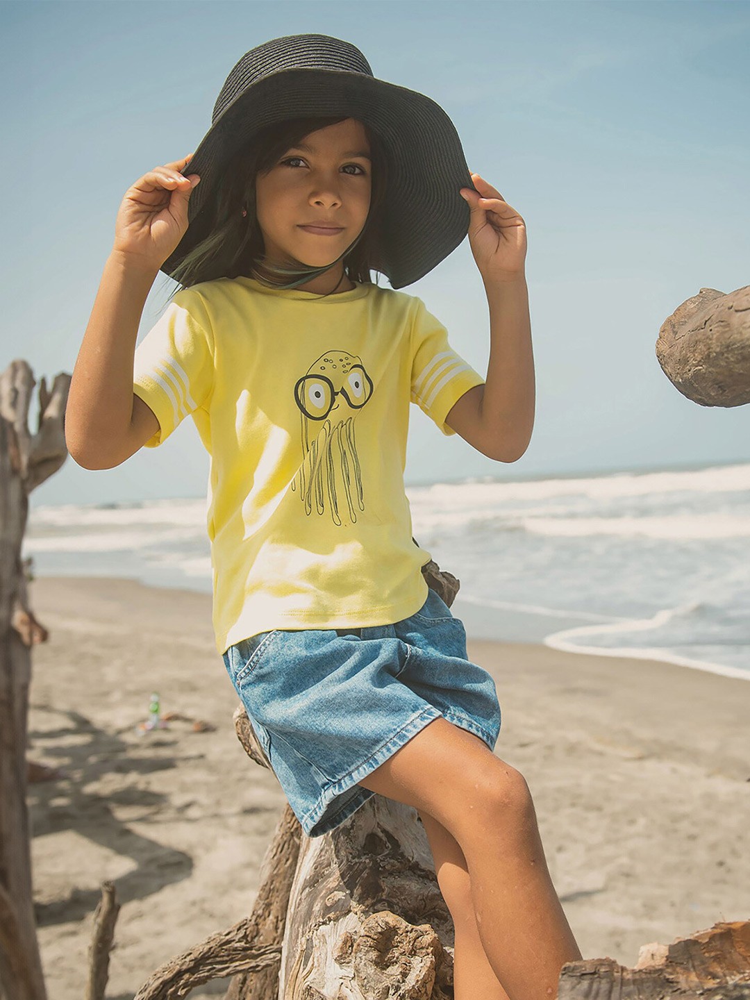 Whistle & Hops Kids Printed Round Neck T-shirt, Yellow