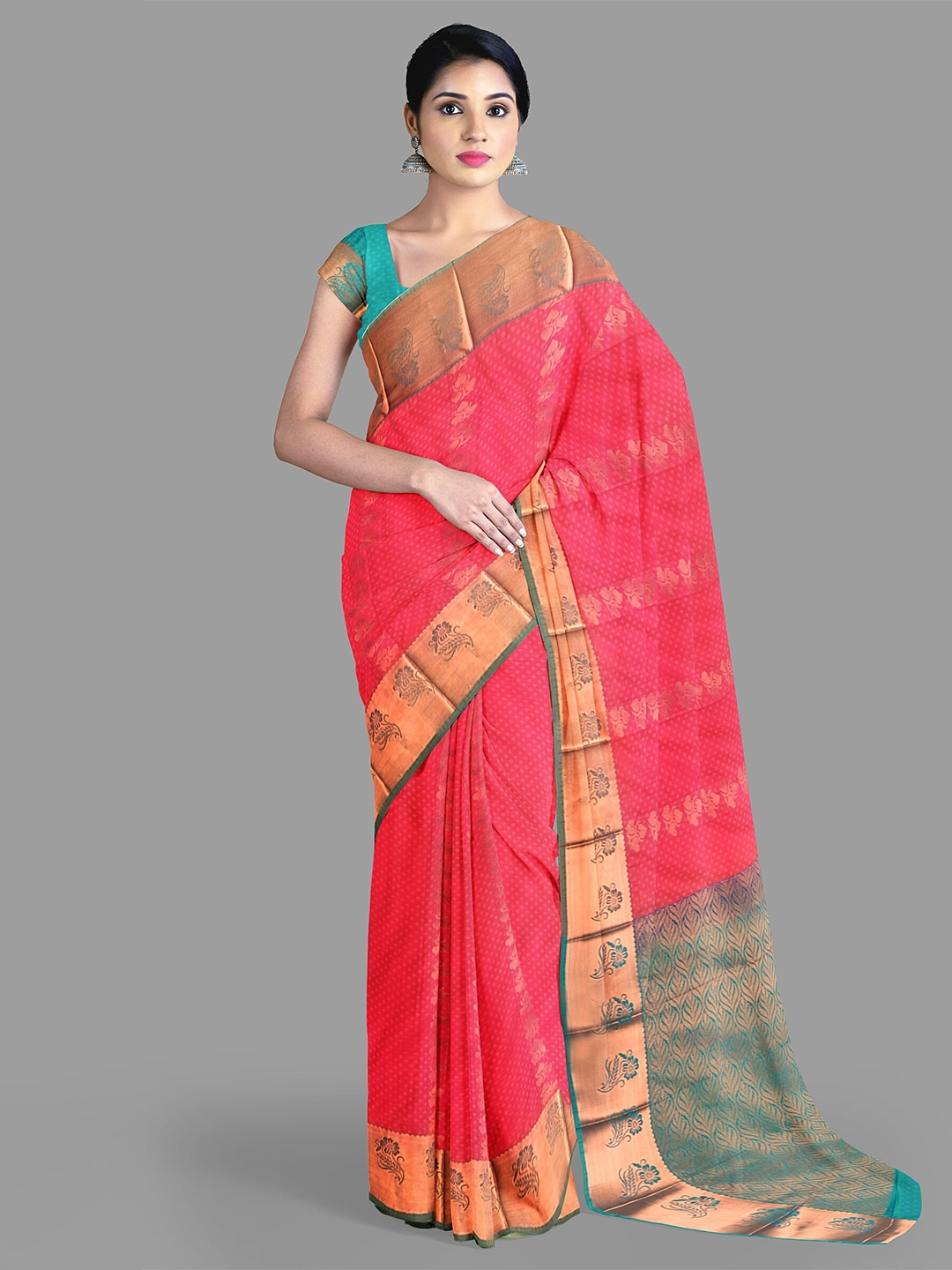 

The Chennai Silks Ethnic Motifs Woven Design Maheshwari Saree, Pink