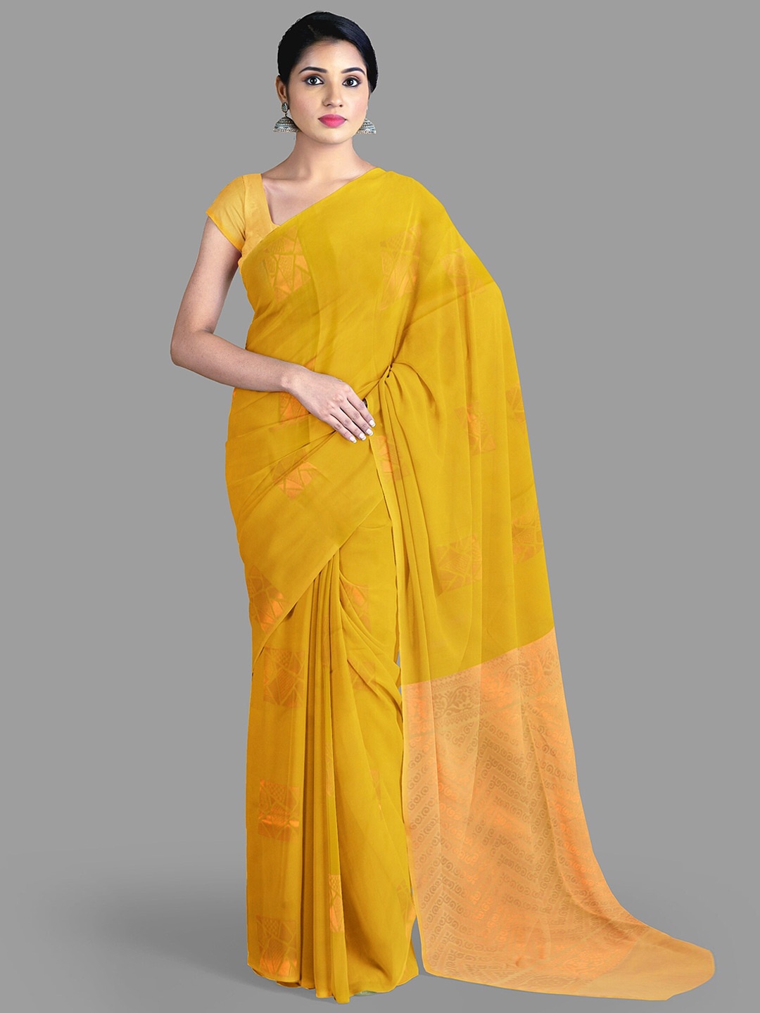 

The Chennai Silks Ethnic Motifs Fusion Banarasi Saree, Mustard